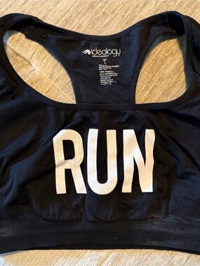 Ideology Black Sports Bra with White RUN Graphic